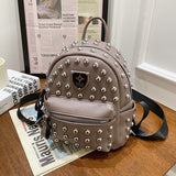 Young Girl Backpack Street Cool Rivet Leather Casual Knapsack Women Shoulder Bags Luxury Female School Outdoor Travel Pack Mart Lion   