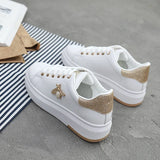 White Shoes Women Sneakers Platform Rhinestone Femme Bee Lady Patchwork MartLion Gold 40 