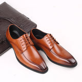 Men's Leather Dress Shoes Classic Retro Derby Lace-Up Wedding Party Office Oxfords Flats Mart Lion   