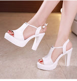 Block Heel Platform Sandals Women Wedding Shoes Summer T Strap High Heels Ladies OL Office MartLion   