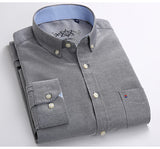 Men's Long Sleeve Oxford Plaid Striped Casual Shirt Front Patch Chest Pocket Regular-fit Button-down Collar Thick Work Shirts Mart Lion   