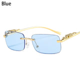 1PC Ocean Lens Sunglasses Women Men's Cheetah Decoration Rimless Rectangle Retro Shades UV400 Eyewear MartLion blue As Shown 