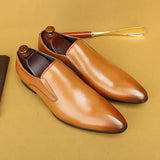 Men's Leather Shoes Genuine Leather Oxford Luxury Dress Shoes Slip On Wedding Leather Brogues MartLion   