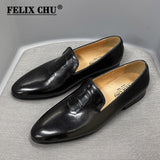 Stylish Men's Loafers Genuine Leather Pointed Toe Dress Shoes Summer Autumn Brown Party Wedding Mart Lion   