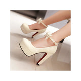 Comfy Elegant Women Shoes Bow Ankle Strap Ultra Mary Jane High Heeled Pumps MartLion   