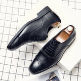 Oxfords Leather Men's Shoes Whole Cut Casual Pointed Toe Formal Wedding Dress Party Flat MartLion black 6 