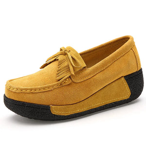 Flats Suede Women's Loafers Creepers Shoes Slip On Fringe Platform Casual Ladies Moccasins MartLion Yellow 10 