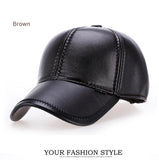 Adult Faux Leather Hat Men's Warm PU Leather Baseball Cap Winter Outdoor Ear Protection Cap Leather Hat Windproof hat MartLion brown Adjustable 