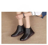 Vintage Handmade Genuine Leather Women Ankle Boots Casual Snow Winter Ladies Flat Shoes Zip Rubber MartLion   