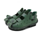 Summer Soft Bottom Flat Leather Shoes Casual Women Sandals Tunnel Vintage Handmade spring Mart Lion 618 green 5 