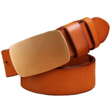 belt men's full grain cowhide genuine leather waist belt 3.8cm wide strap red brown black gold MartLion camel brass 105CM 