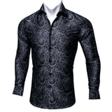Barry Wang Luxury Rose Red Paisley Silk Shirts Men's Long Sleeve Casual Flower Shirts Designer Fit Dress BCY-0029 Mart Lion CY-0039 L 