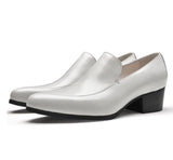 Men's High Heel Shoes Black White Genuine Leather Wedding Dress Pointed Toe Slip On Office Work Heighten Mart Lion White 5cm Heel 4.5 