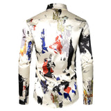 Feather Printed Silk Shirt Men's Satin Smooth Long Sleeve Casual Party Button Down Designer Shirts for Camisas Hombre MartLion   