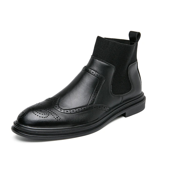 Korean Retro Brogue Boots Men's High Top Shoes Leather Ankle Casual MartLion black 10 