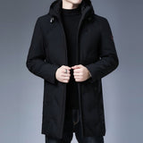 Winter Down Jacket Men's White Duck Down Hooded Coats Long Warm Down  Casual Clothing Mart Lion Black M 