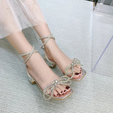 Star style Crystal Women Sandals Luxury Rhinestones Bowknot Summer Wedding Shoes High heels Gladiator Party Prom MartLion   