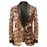 Men's Luxury Wave Striped Gold Sequin Blazer Jacket Shawl Lapel One Button Shiny Wedding Party Suit Dinner Tuxedo Mart Lion   