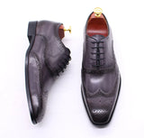 Handmade Men's Wingtip Oxford Shoes Genuine Calfskin Leather Brogue Dress Classic Formal Shoes MartLion   