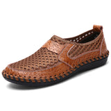 Summer Men's Casual shoes Breathable Mesh cloth Loafers Soft Flats Sandals Handmade Driving Mart Lion Brown 6.5 