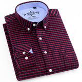 Men's Long Sleeve Oxford Plaid Striped Casual Shirt Front Patch Chest Pocket Regular-fit Button-down Collar Thick Work Shirts Mart Lion 1016-31 41 