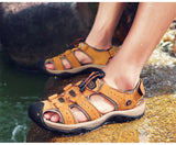 Leather sandals cowhide men's shoes summer beach slippers outdoor leisure Mart Lion   