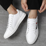 Genuine Leather Shoes Men's Luxury Sneakers Casual Driving Lace Up Footwear Mart Lion White 37 