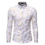 White Men's Shirt Luxury Gold Floral Print Dress Shirts Slim Fit Long Sleeve Chemise Homme Streetwear Hawaiian Shirt MartLion   