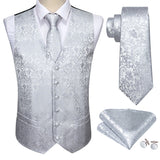 4PC Men's Extra Silk Vest Party Wedding Gold Paisley Solid Floral Waistcoat Vest Pocket Square Tie Suit Set Barry Wang Mart Lion BM-2061 XL 