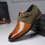 Men's Splicing Buckle Derby Shoes Leather Dress Wedding Party Office Oxfords Slip-On Flats Mart Lion   