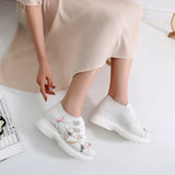 Veowalk Flower Embroidered Women Jacquard Clunky Sneakers Hidden Platform Soft Dorky Dad Shoes Chic Ladies Casual Creepers MartLion   