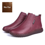 Vintage Handmade Genuine Leather Women Ankle Boots Casual Snow Winter Ladies Flat Shoes Zip Rubber MartLion 99506 purple no fur 5 