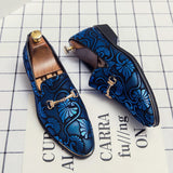 Men's Dress Leather Shoes Luxury British Gold Blue National Pattern Oxfords Classic Gentleman Wedding Prom MartLion   