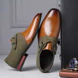 Men's Splicing Buckle Derby Shoes Leather Dress Wedding Party Office Oxfords Slip-On Flats Mart Lion   