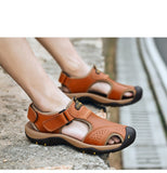 Leather sandals cowhide men's shoes summer beach slippers outdoor leisure Mart Lion   