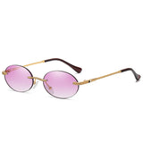 Retro Oval Sunglasses Rimless Man's Blue Mirror Gold Metal Glasses Round Frameless Women MartLion Gold Purple As Picture 