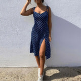 Dresses Sundress Summer Women Causal Polka Dot Sleeveless  Pleated elastic waist MartLion Blue S 