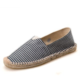 Men's Espadrilles Patchwork Slip on Summer Shoes Loafers Breathable Canvas Jute Wrapped Black Stripe Mart Lion   