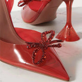 Rhinestones Bowknot Women Pumps clear PVC High heels Jelly Shoes Summer Ladies Wedding Bridal MartLion   