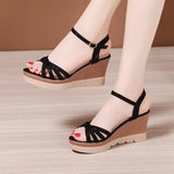 Platform Sandals Women Shoes Summer Open Head High Heels Wedges Ladies Casual Beach MartLion Black 32 