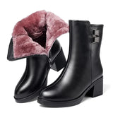 Women Boots Warm Plush Ankle Slim Thick Heel  Classic Black Ladies Shoes Zipper Female Footwear MartLion black fur 35 