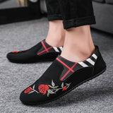 Summer Men's Casual Shoes Embroidery Flower Slip-On Soft Massage Moccasins Loafers Flats Footwear Driving Walking Mart Lion   