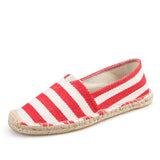 Men's Espadrilles Patchwork Slip on Summer Shoes Loafers Breathable Canvas Jute Wrapped Black Stripe Mart Lion Red Wide Stripes 4 