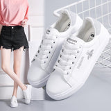 Spring And Summer Women's Vulcanized Shoes Casual Classic Solid Color PU Leather White Sneakers Mart Lion   