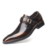 Men's Black Brown Dress Shoes PU Leather Slip Formal Suit Footwear with Buckle Luxury Designer Loafer Mart Lion Auburn 38 