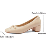 Genuine Leather Women Shoes Butterfly-knot Spring and Autumn Pumps Slip-On Casual Chunky Heel MartLion   