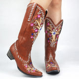 Mixed Color Knee-high Great Women Shoes Embroider Western Boots MartLion   