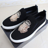 Men's Casual Shoes Black Suede Leather Party Luxury Embroidery Flat Tide Slip-On Loafers Mart Lion   