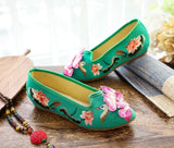 3D Lotus Women Pointed Toe Canvas Ballet Flats Flower Embroidered Slip on Comfort Cotton Shoes MartLion   