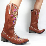 Mixed Color Knee-high Great Women Shoes Embroider Western Boots MartLion   